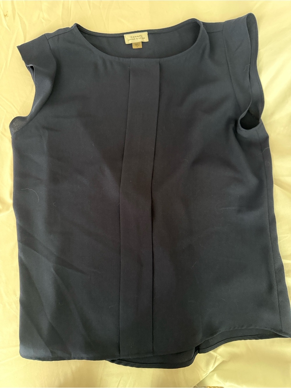 Tahari Navy Pleated Front Sleeveless Top - M